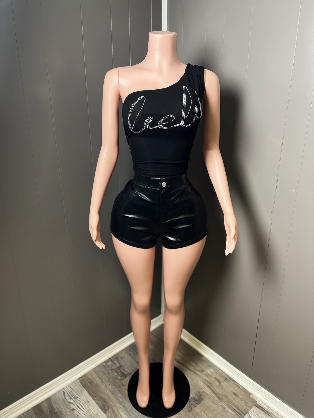 Black leather shorts