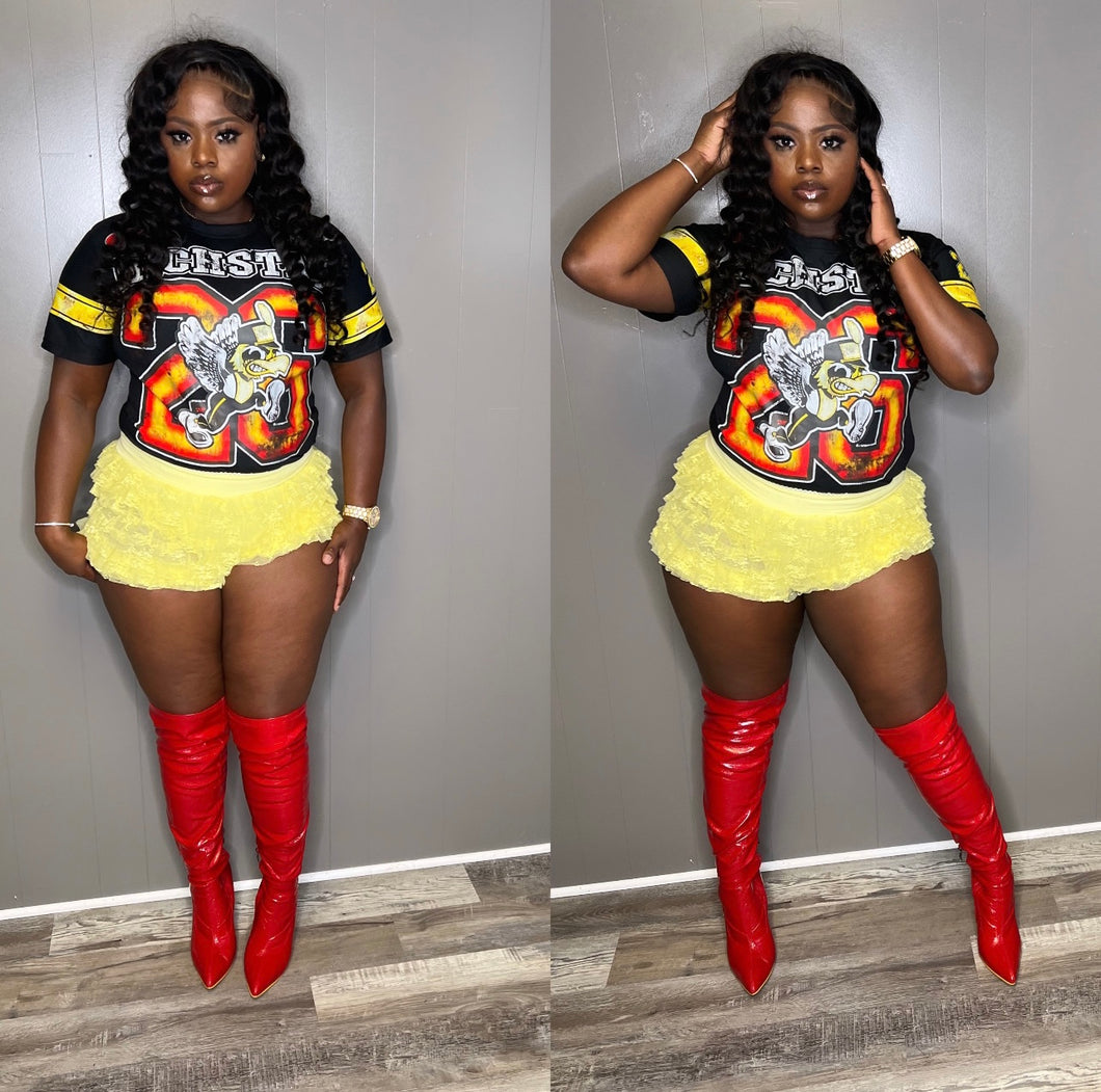 Yellow ruffle shorts