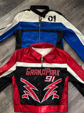 Load image into Gallery viewer, Blue and white leather coat
