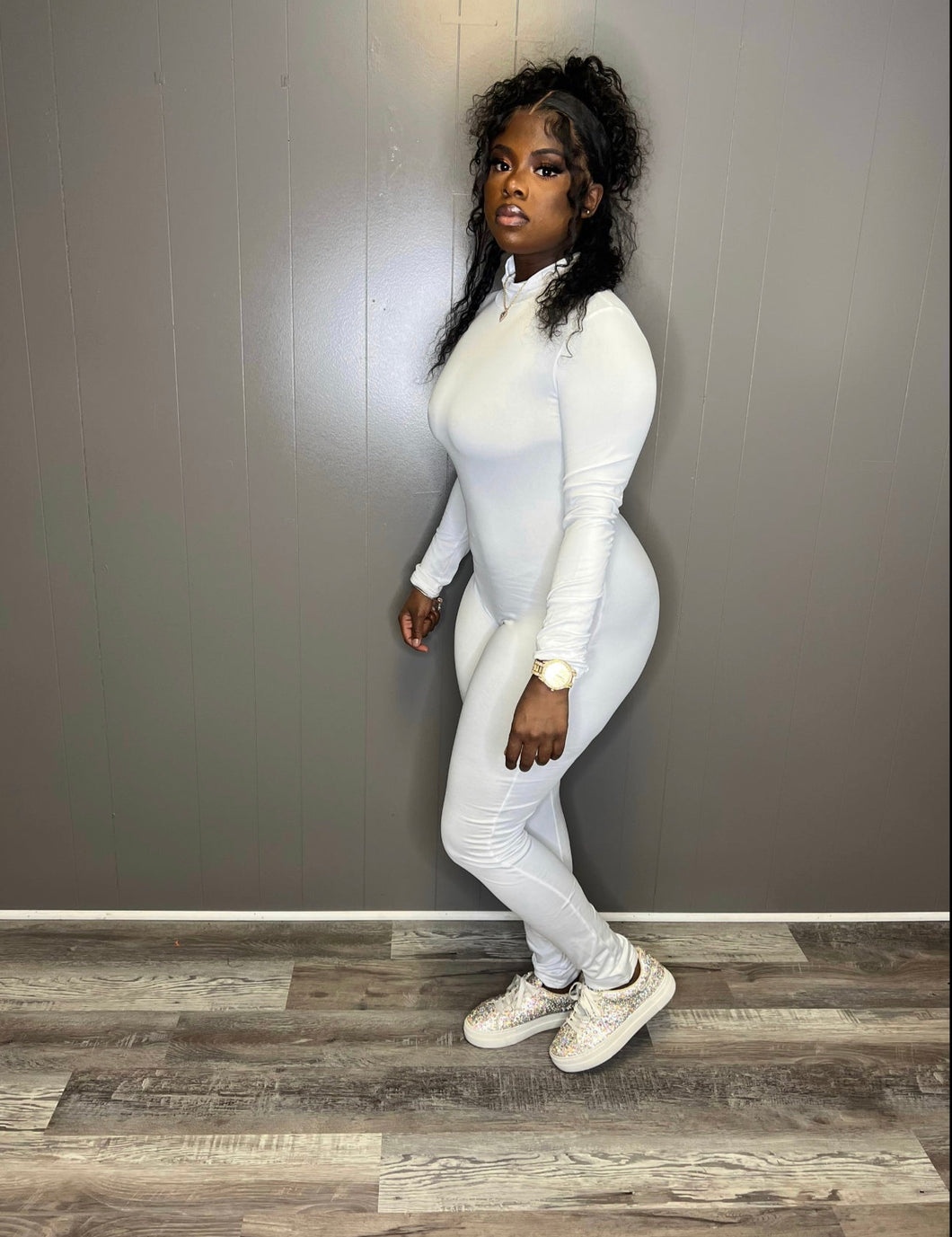 White turtle neck one piece