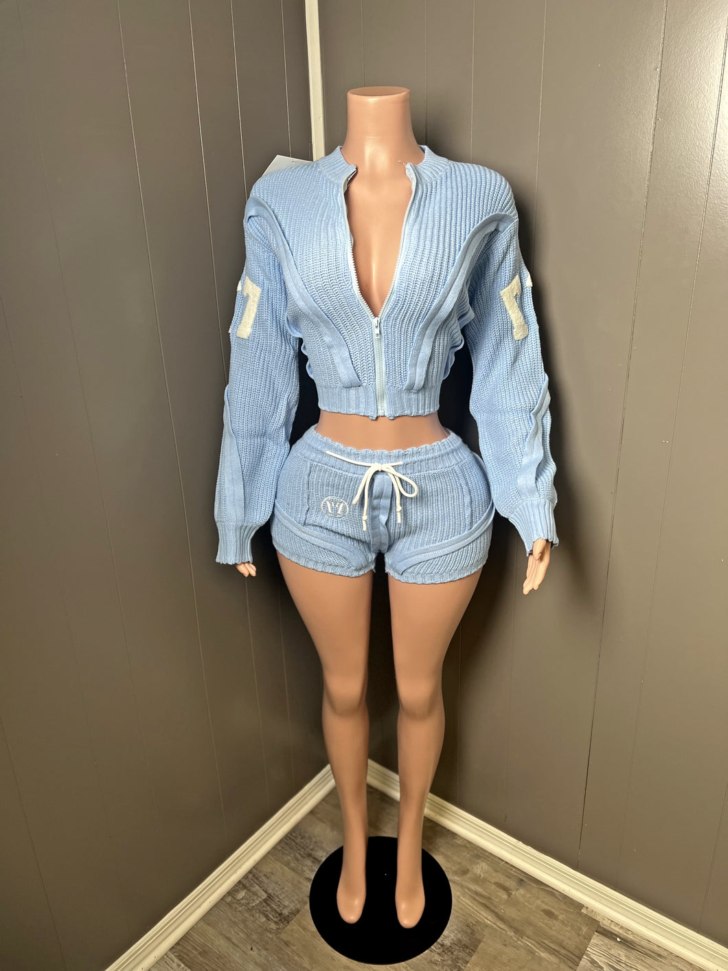 Blue fitted short set