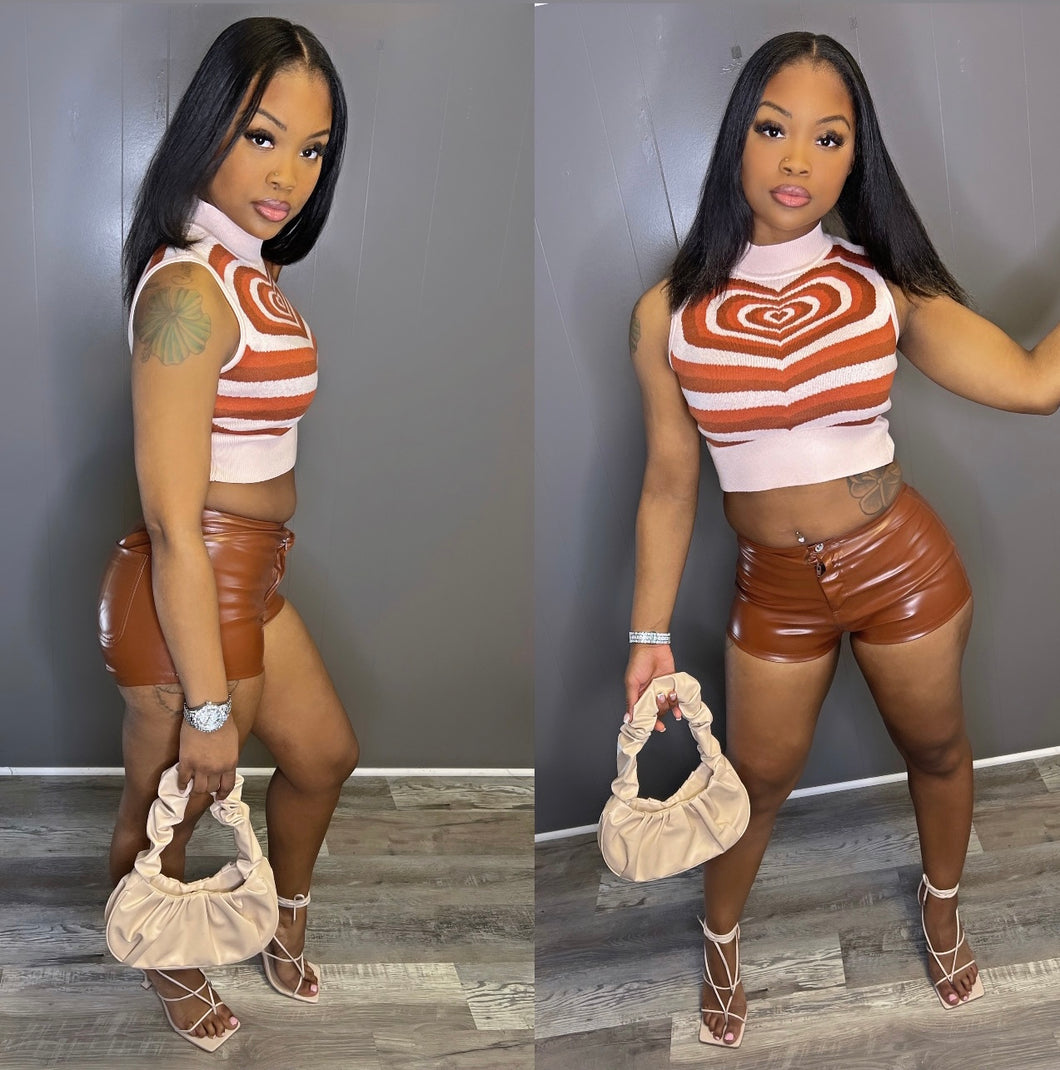 Brown leather shorts